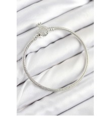 Pirinç Charm Zirkon Taşlı Taç Model Gümüş Renk Kadın Bileklik - TJ-BB7802