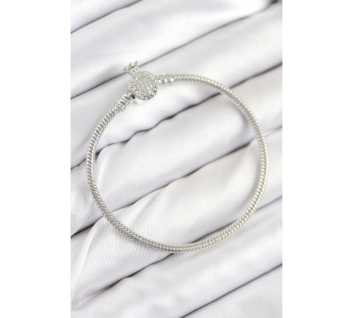 Pirinç Charm Zirkon Taşlı Taç Model Gümüş Renk Kadın Bileklik - TJ-BB7802