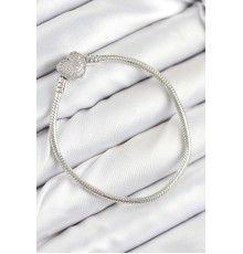 Pirinç Charm Zirkon Taşlı Kalp Model Gümüş Renk Kadın Bileklik - TJ-BB7803