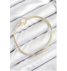 Pirinç Charm Zirkon Taşlı Yonca Model Gold Renk Kadın Bileklik - TJ-BB7805