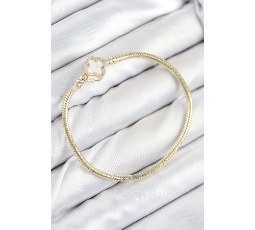 Pirinç Charm Zirkon Taşlı Yonca Model Gold Renk Kadın Bileklik - TJ-BB7805