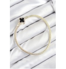 Pirinç Charm Zirkon Taşlı Yonca Model Gold Renk Kadın Bileklik - TJ-BB7806