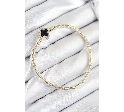 Pirinç Charm Zirkon Taşlı Yonca Model Gold Renk Kadın Bileklik - TJ-BB7806