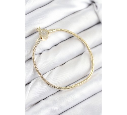 Pirinç Charm Zirkon Taşlı Taç Model Gold Renk Kadın Bileklik - TJ-BB7808