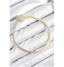 Pirinç Charm Zirkon Taşlı Kalp Model Gold Renk Kadın Bileklik - TJ-BB7809