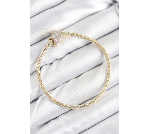 Pirinç Charm Zirkon Taşlı Yıldız Model Gold Renk Kadın Bileklik - TJ-BB7810