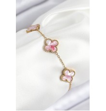 316L Çelik Sedefli Pembe Gold Renk Yonca Kadın Bileklik - TJ-BB7811