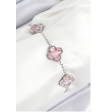 316L Çelik Sedefli Pembe Gümüş Renk Yonca Kadın Bileklik - TJ-BB7812