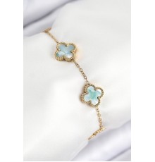 316L Çelik Sedefli Yeşil Gold Renk Yonca Kadın Bileklik - TJ-BB7813
