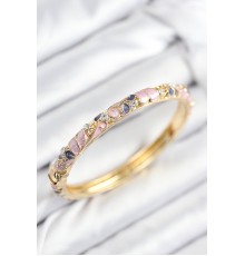 Mineli Pirinç Zirkon Taşlı Fuşya Mor Çiçek Motifli Gold Kadın Kelepçe - TJ-BB7815