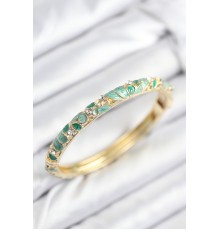 Mineli Pirinç Zirkon Taşlı Zümrüt Yeşili Çiçek Motifli Gold Kadın Kelepçe - TJ-BB7819