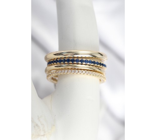 Pirinç Zirkon Taşlı Mix Renk 3'Lü Kadın Yüzük - TJ-BYK3826