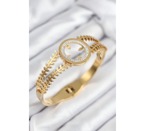 316L Çelik Zirkon Taşlı Takılabilir Gold Renk Kelepçe - TJ-BB7820