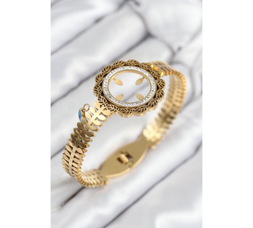 316L Çelik Zirkon Taşlı Takılabilir Gold Renk Kelepçe - TJ-BB7821