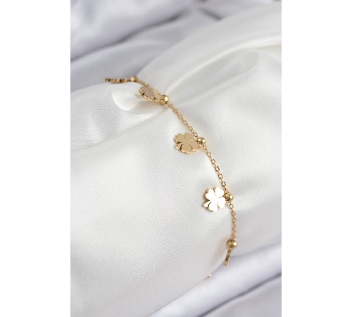 316L Çelik Sıralı Yonca Model Gold Renk Kadın Bileklik - TJ-BB7824