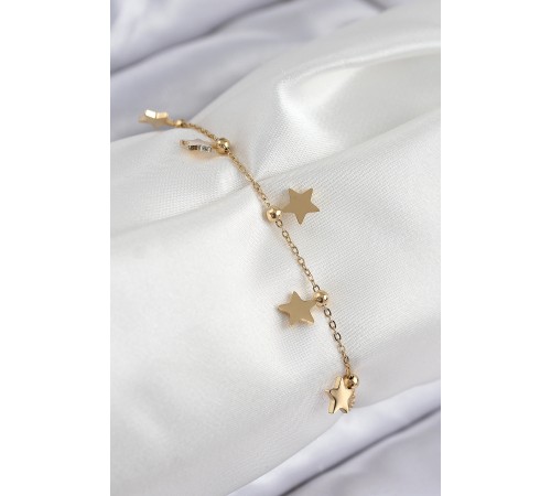 316L Çelik Sıralı Yıldız Model Gold Renk Kadın Bileklik - TJ-BB7825