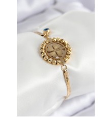 316L Çelik Nazar Boncuk Detaylı Yonca Model İtalyan Zincir Gold Renk Kadın Bileklik - TJ-BB7826