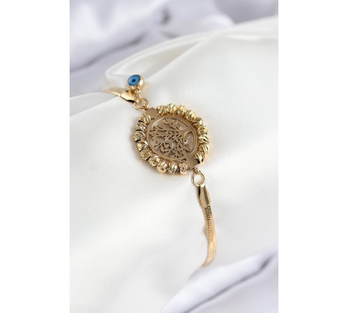 316L Çelik Nazar Boncuk Detaylı Hayat Ağacı Model İtalyan Zincir Gold Renk Kadın Bileklik - TJ-BB7827