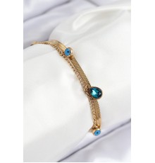316L Çelik Nazar Boncuk Detaylı Mavi Zirkon Taşlı Model İtalyan Zincir Gold Renk Kadın Bileklik - TJ-BB7828