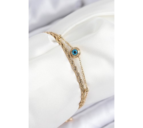 316L Çelik Nazar Boncuk Model Burgu Zincir Gold Renk Kadın Bileklik - TJ-BB7829