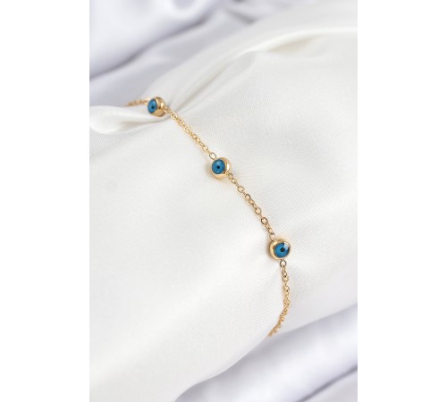 316L Çelik Nazar Boncuğu Model Gold Renk Kadın Bileklik - TJ-BB7841