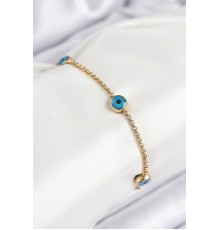 316L Çelik Nazar Boncuğu Model Gold Renk Kadın Bileklik - TJ-BB7840