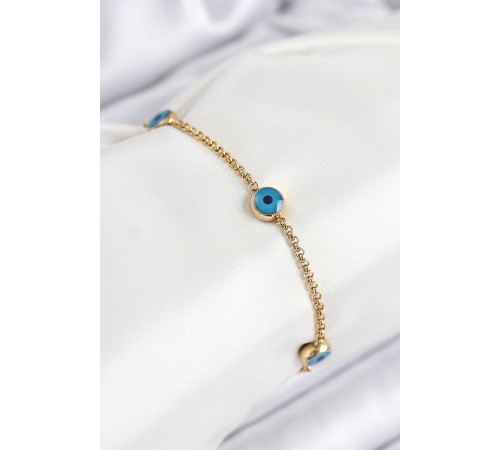 316L Çelik Nazar Boncuğu Model Gold Renk Kadın Bileklik - TJ-BB7840