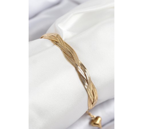 316L Çelik Örgü İtalyan Zincir Model Gold Renk Kadın Bileklik - TJ-BB7835