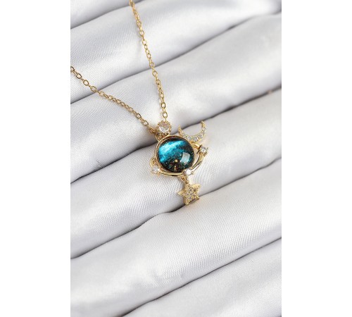 316L Çelik Zirkon Taşlı Gezegen Model Gold Renk Kadın Kolye - TJ-BKO10507