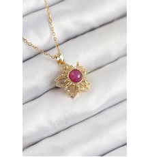 316L Çelik Zirkon Taşlı Döner Güneş Model Gold Renk Kadın Kolye - TJ-BKO10510