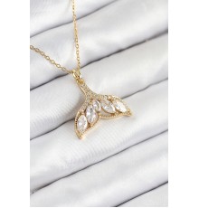 316L Çelik Zirkon Taşlı Balık Kuyruğu Model Gold Renk Kadın Kolye - TJ-BKO10511