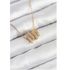 316L Çelik Zirkon Taşlı Sarmal Model Gold Renk Kadın Kolye - TJ-BKO10512