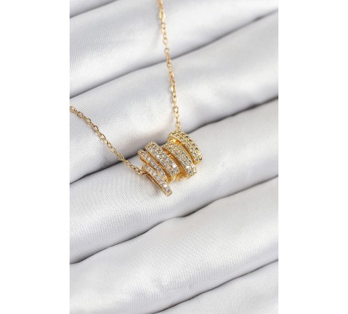 316L Çelik Zirkon Taşlı Sarmal Model Gold Renk Kadın Kolye - TJ-BKO10512