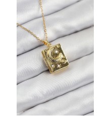 316L Çelik Zirkon Taşlı Açılabilr Kapaklı Kitap Model Gold Renk Kadın Kolye - TJ-BKO10515