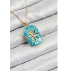 316L Çelik Zirkon Taşlı Açılabilr Kapaklı Kutup Yıldzı Model Gold Renk Kadın Kolye - TJ-BKO10517