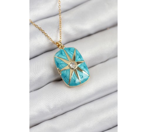 316L Çelik Zirkon Taşlı Açılabilr Kapaklı Kutup Yıldzı Model Gold Renk Kadın Kolye - TJ-BKO10517