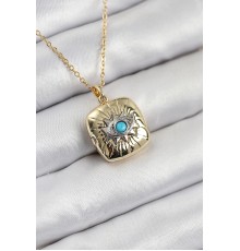 316L Çelik Zirkon Taşlı Açılabilr Kapaklı Göz Model Gold Renk Kadın Kolye - TJ-BKO10518