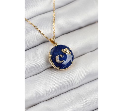 316L Çelik Zirkon Taşlı Açılabilr Kapaklı Gezegen Model Gold Renk Kadın Kolye - TJ-BKO10519