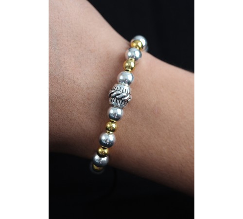 Doğal Taş Sarmal Model Gold Ve Gümüş Renk Asansörlü Erkek Bileklik - TJ-EB3755