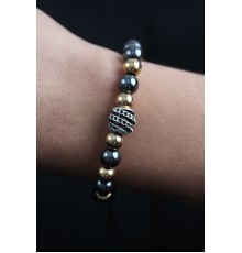 Doğal Taş Sarmal Model Gold Ve Füme Renk Asansörlü Erkek Bileklik - TJ-EB3756