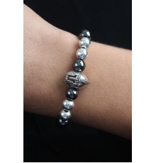 Doğal Taş Gladyatör Model Gümüş Ve Füme Renk Asansörlü Erkek Bileklik - TJ-EB3758