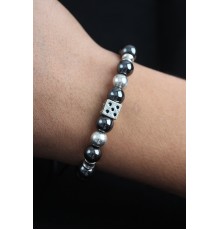 Doğal Taş Zar Model Gümüş Ve Füme Renk Asansörlü Erkek Bileklik - TJ-EB3759