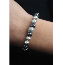 Doğal Taş Family Model Gümüş Ve Füme Renk Asansörlü Erkek Bileklik - TJ-EB3760