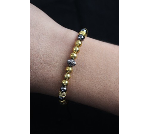 Doğal Taş Çember Model Gold Ve Füme Renk Asansörlü Erkek Bileklik - TJ-EB3761