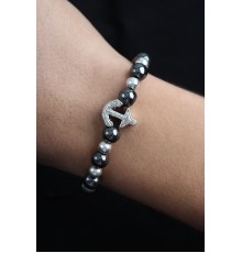 Doğal Taş Çapa Model Gümüş Ve Füme Renk Asansörlü Erkek Bileklik - TJ-EB3762