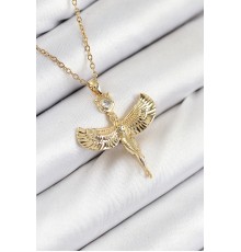 316L Çelik Zirkon Taşlı Melek Model Gold Renk Kadın Kolye - TJ-BKO10520