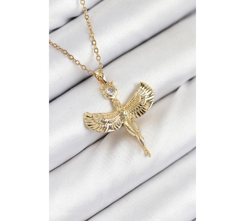 316L Çelik Zirkon Taşlı Melek Model Gold Renk Kadın Kolye - TJ-BKO10520