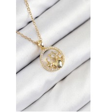 316L Çelik Zirkon Taşlı Yıldız Ve Kalp Model Gold Renk Kadın Kolye - TJ-BKO10522