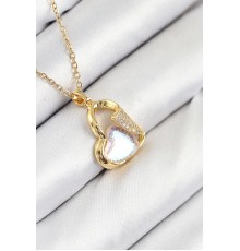316L Çelik Zirkon Taşlı Kalp Model Gold Renk Kadın Kolye - TJ-BKO10523
