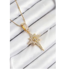 316L Çelik Zirkon Taşlı Kutup Yıldızı Model Gold Renk Kadın Kolye - TJ-BKO10524